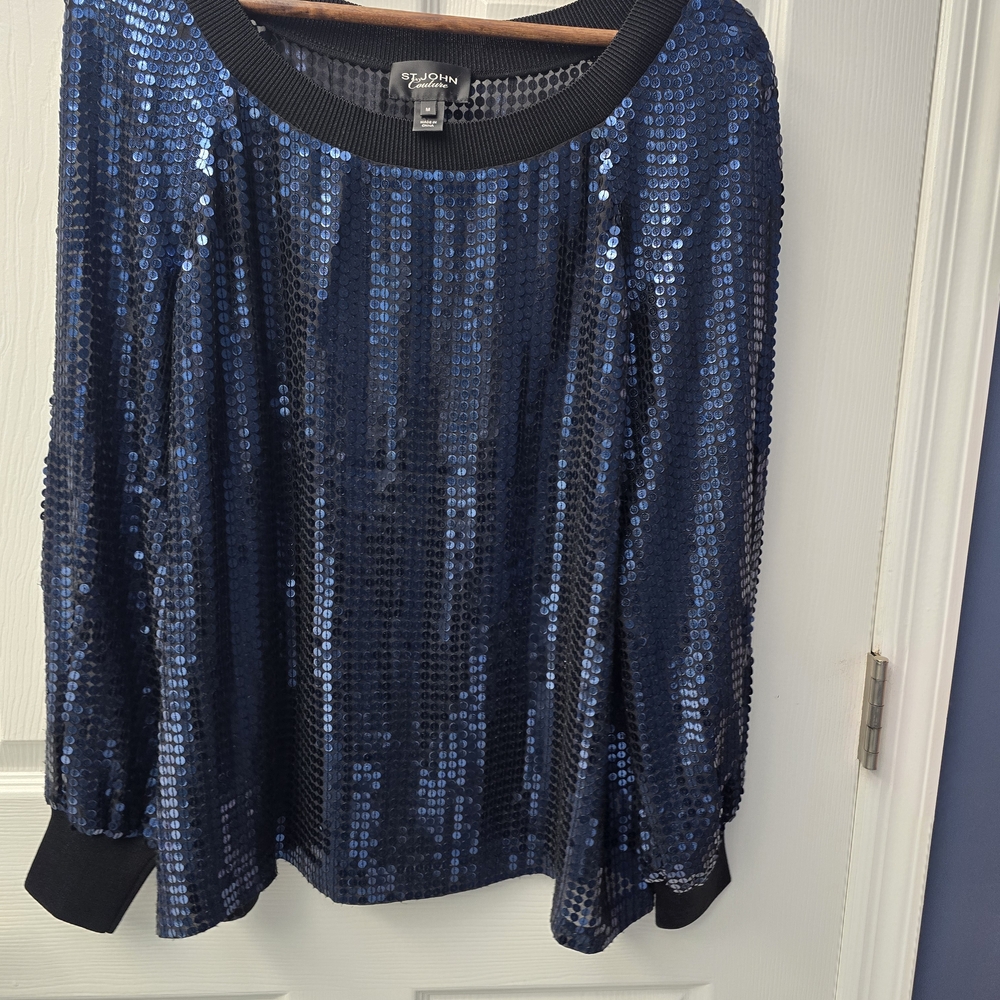 St John Couture Blue Sequin Top - EUC!